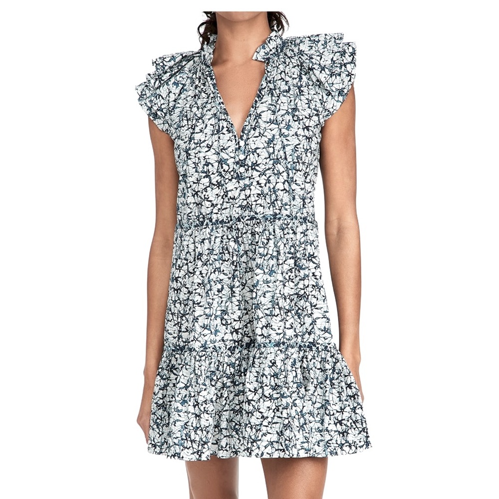 Veronica Beard Zee Floral Ruffle Dress in Navy print, sz M. EUC.